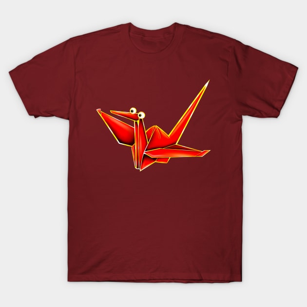 Red googly eyes paper crane T-Shirt by Icydragon98